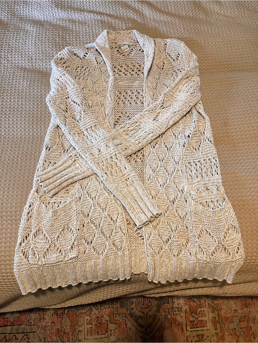 Lucky Brand Open Stitch Cream Crochet Cardigan